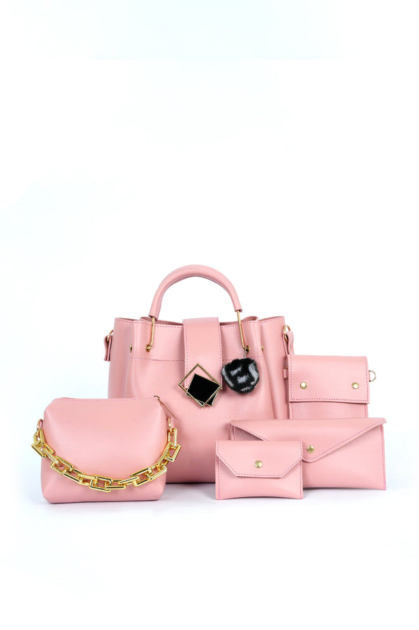 PRADISE 5 Pcs PU Leather Handbag Set, Stylish Lock & Wallets, for Women