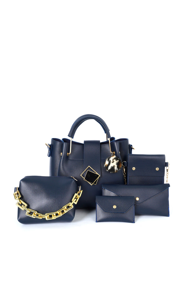 PRADISE 5 Pcs PU Leather Handbag Set, Stylish Lock & Wallets, for Women (Blue)